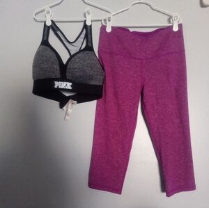 PINK Victoria's Secret Black, Gray And Pink Sports Bra And Leggings Set